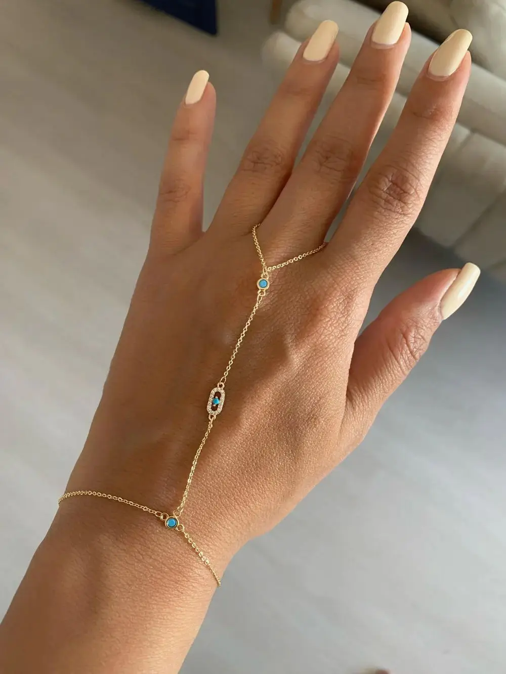 New Link Chain Ring Bracelets for Women Paved Turquoise and White Cubic Zirconia Gold Platinum Plated Color Fashion Jewelry