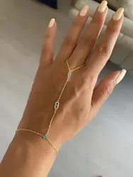 New Link Chain Ring Bracelets for Women Paved Turquoise and White Cubic Zirconia Gold Platinum Plated Color Fashion Jewelry