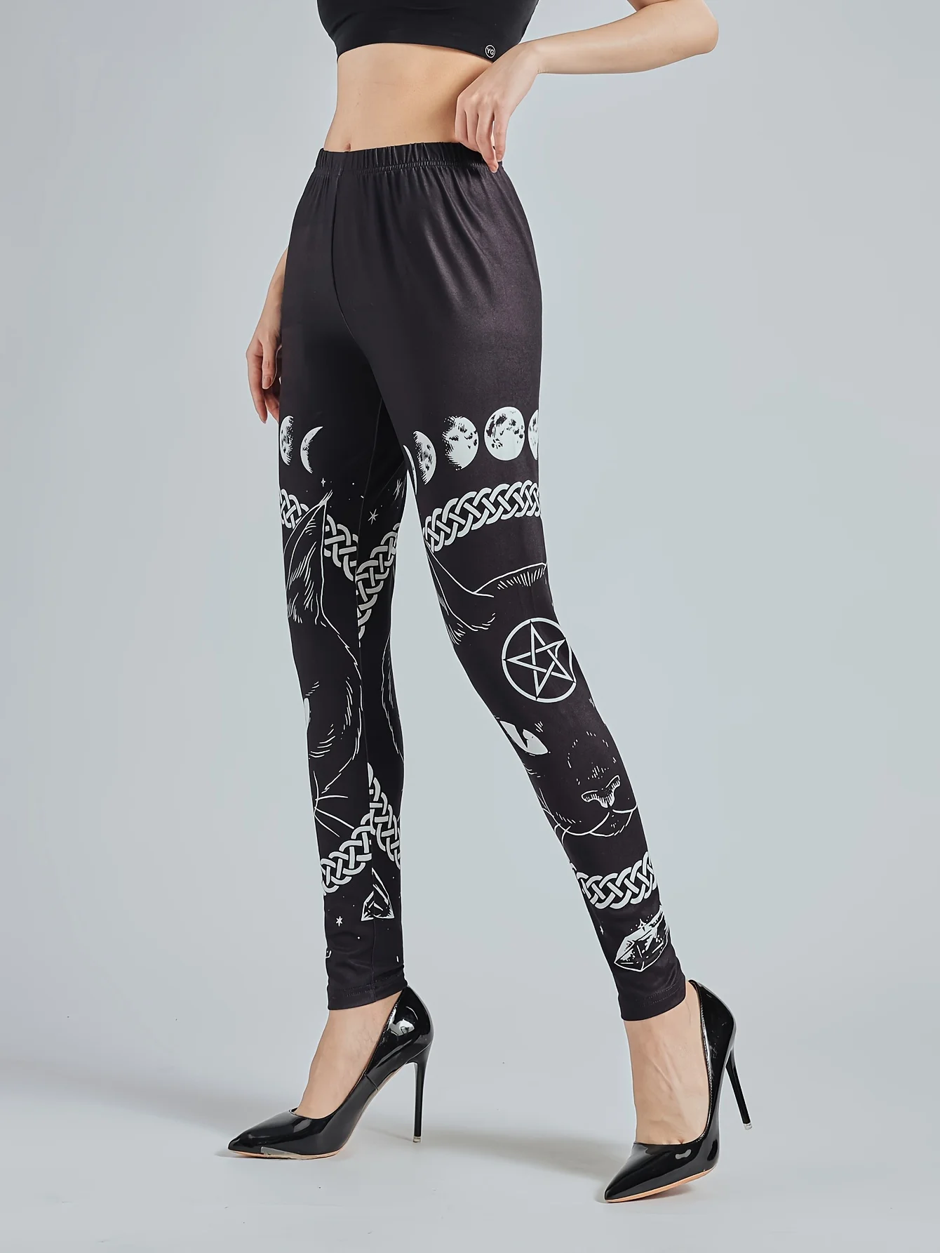 Women's Black Cat Printed Leggings High Waisted And High Elastic Leggings Casual Pencil Pants Tight Pants