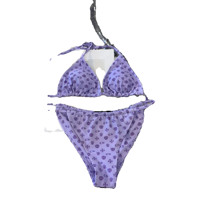 Costume da bagno bikini da donna con stampa incrociata indiana dolce e sexy Faionable, set di costumi da bagno estivi in tessuto di poliestere con cinturino raccolto
