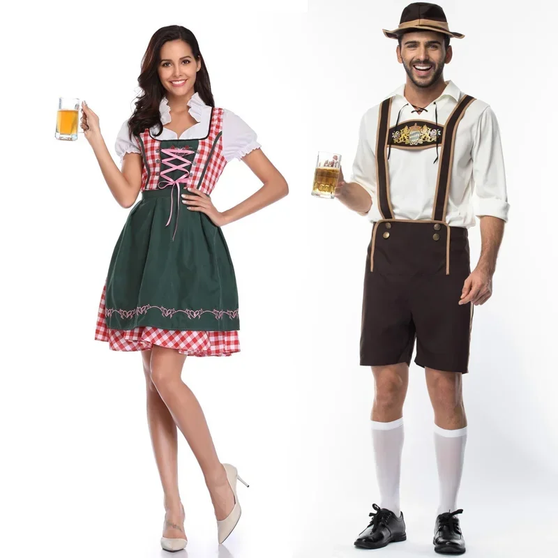 Robe de serveuse pour femmes et hommes, tenue de soirée de carnaval de bière, robe de paupières, bavaria Oktoberfest, Dirndl Lederhanced, adulte