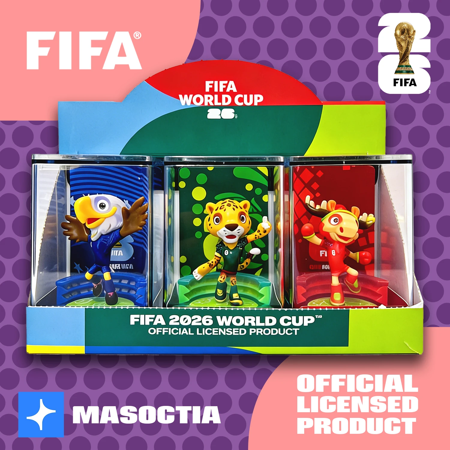 Set Coleccionable de 3 Piezas de la Mascota Oficial de la Copa Mundial FIFA 2026, Recuerdo para Fanáticos - Maple, Zayu y Clutch / 6cm/2.36in 6QCB