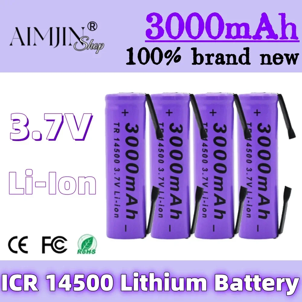 

New Est 14500 3.7v 3000mah Li-ion Rechargeable Batteries Welding Nickel Sheet Battery For Torch Led Flashlight Toys