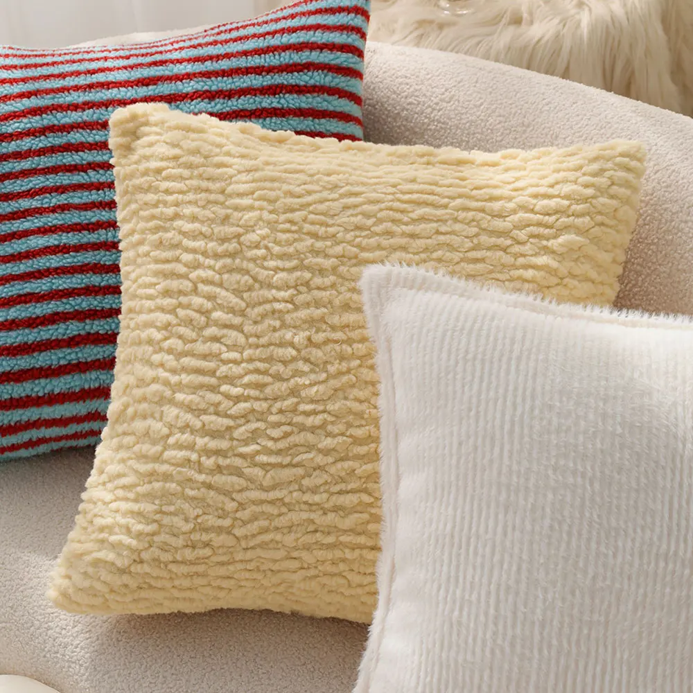 Yellow Plush Decorative Pillow Cover Ultra Soft Pillowcase for Sofa Living Room Decorations Ins Creative Funda Cojines De 45x45