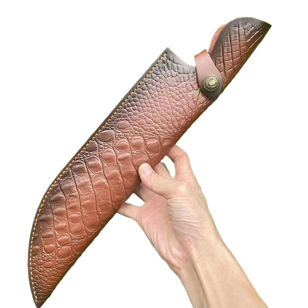 

42.3cm Extended Knife Sleeve Real Leather Fixed Blade Knife Holsters Exquisite Embossed Cowhide Cover For Hunting Knife