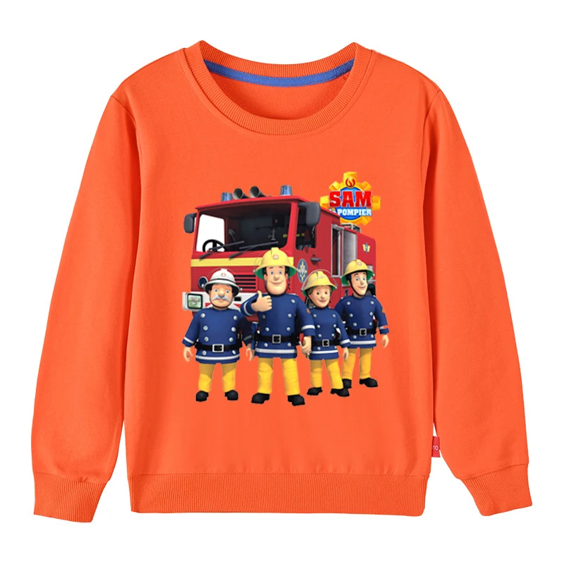 Autumn Hot Sale Fireman Sam Print Cartoon Kids Hooded Hoodies Girls Clothes Children Sweatshirts Baby Pullover Tops