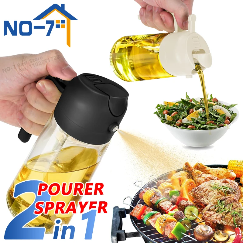 2-in-1 Sprayer Pourer Oil Empty Bottle Plastic Oil Container Dispenser Vaporizer for Kitchen Barbecue Camping Cooking Utensils