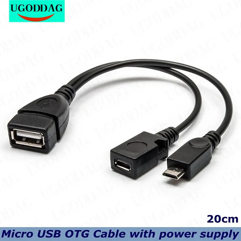 20cm 2 in 1 Micro USB Host Power Y Splitter USB 2.0 Port Terminal Adapter OTG Cable For Fire Tv 3 Or 2nd Gen Fire Stick