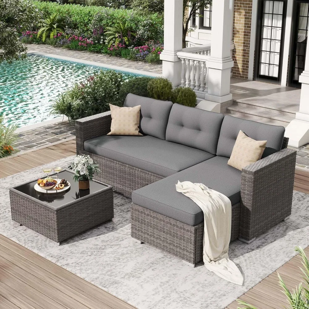 

Outdoor Patio Furniture Sets, All Weather Outdoor Sectional Patio Sofa, Wicker Rattan Outdoor Couch Patio Set with Cushions