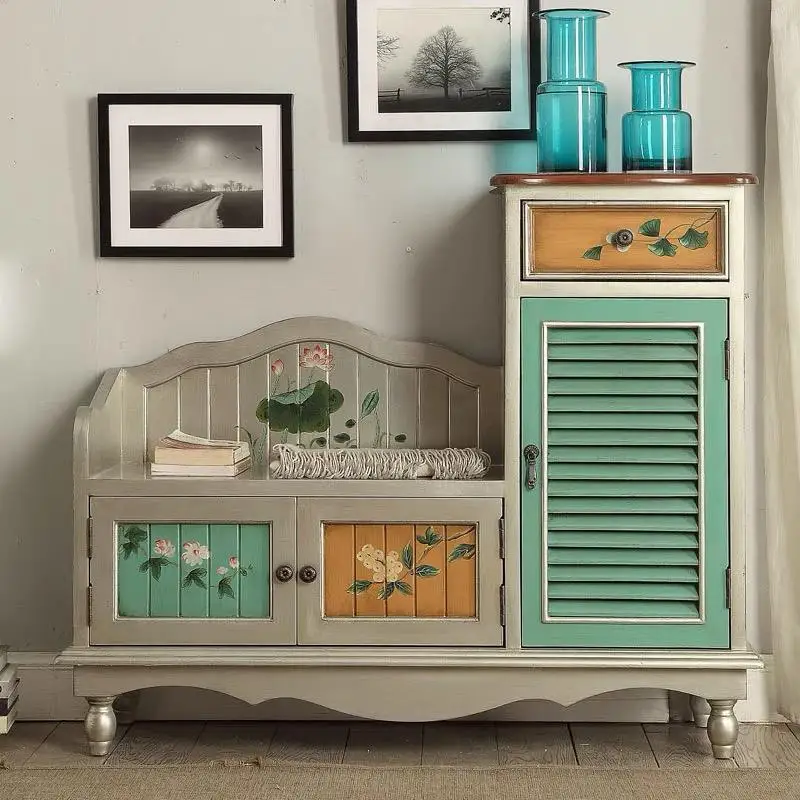 American shoe changing stool, storage painted shoe cabinet, household integrated entrance shutter multi-functional shoe stool