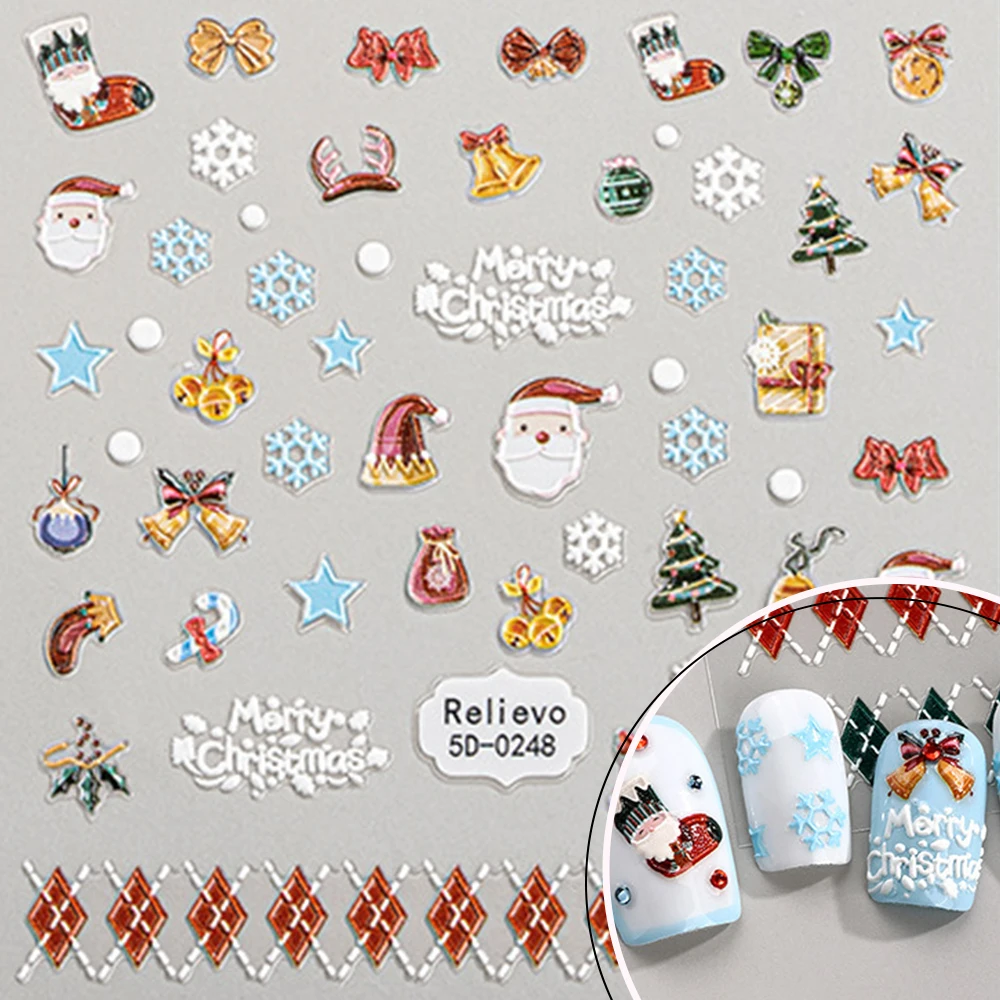 สติกเกอร์ติดเล็บลายนูน 5 มิติ ลายต้นคริสต์มาส เกล็ดหิมะ ตุ๊กตาหิมะ ขนมปังขิง สำหรับตกแต่งเล็บ