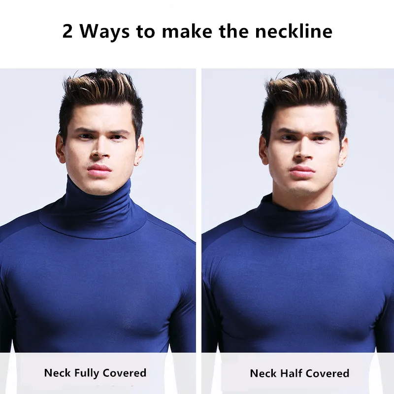 Turtleneck Long Sleeve Men Thermal Tops Undershirts High Collar T-shirt Tight Slim Fit Base Shirt Tees Boys Male Modal Pullover