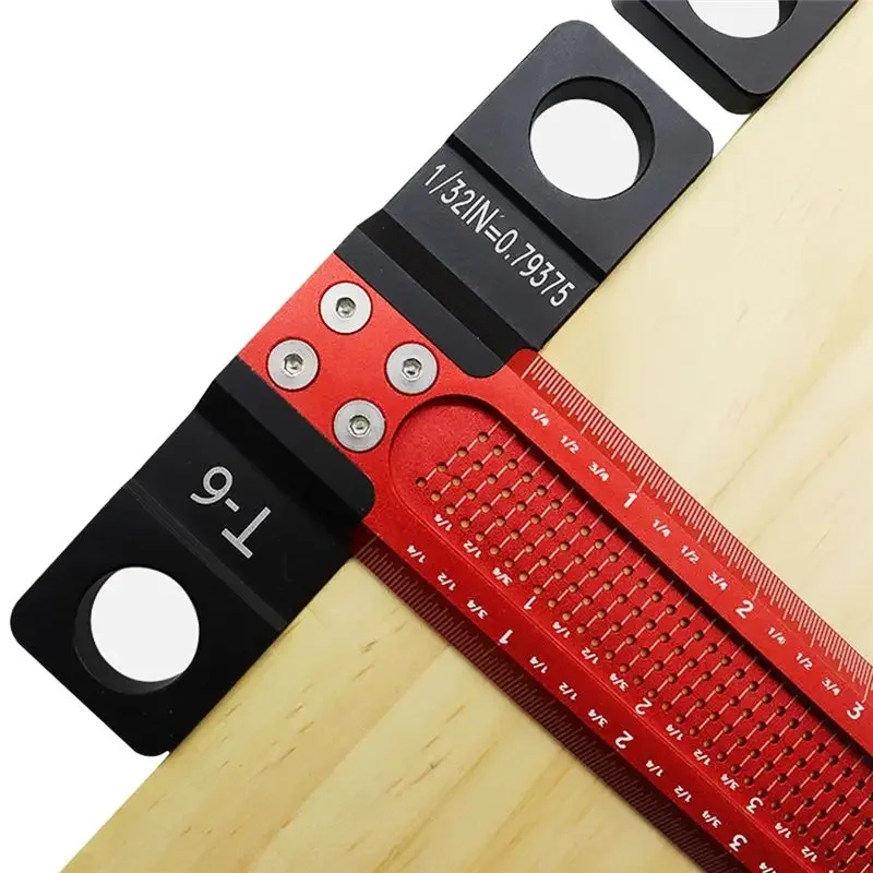 6/12 Inch Woodworking Hole Drawing Ruler Parallel/vertical Drawing Ruler T-shaped Square Hole Marking Ruler