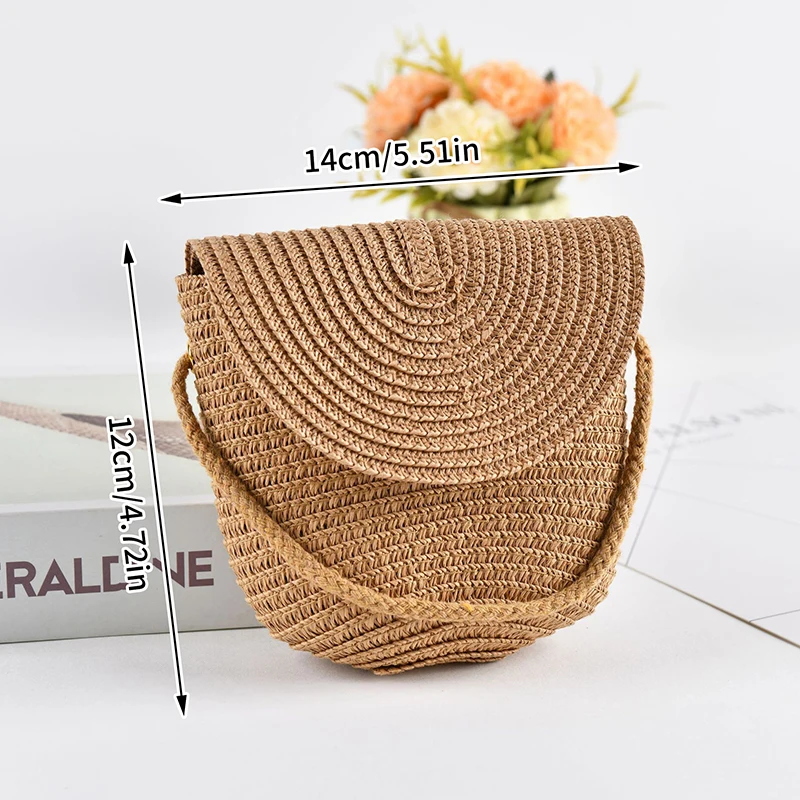 Woven Straw Bag Handmade Rattan Crossbody Handbags Knit Summer Beach Small Coin Purse USB Wired Headset Mini Bag Key Bag