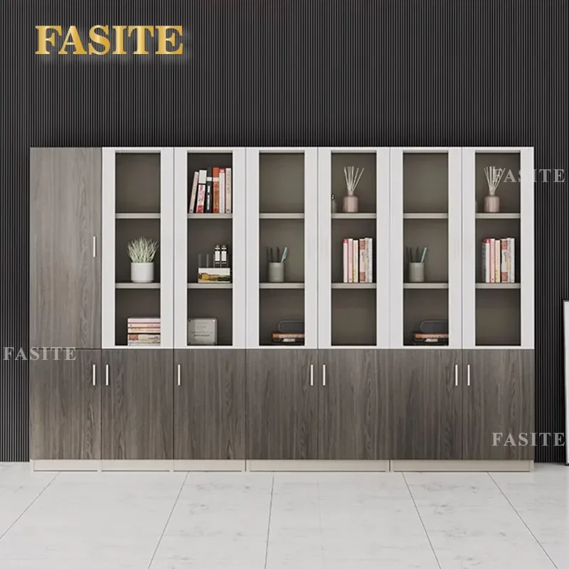 For Office Glass Door File Cabinet Modern Wooden Bookcase Large Archive Storage Partition Shelf Simple Background Furniture