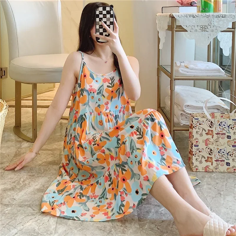 

Plus Size Camisole Floral Print Woman Satin Summer Nightgowns Nightdress Night Robe Lounge Women Pijama Sleepwear Pajama Pj