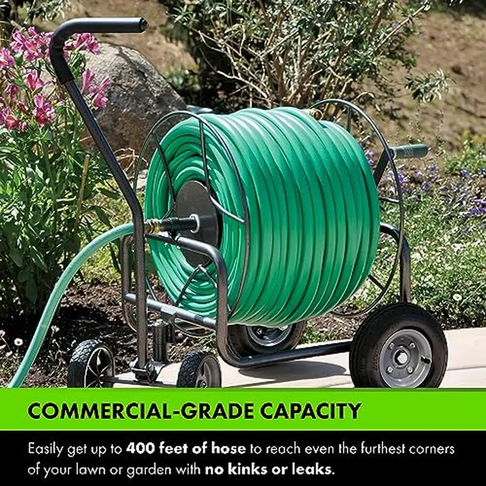 400ft Heavy Duty Hose Cart with Wheels EZ Turn Design Lifetime Guarantee Smooth Reeling Water Bib Extender