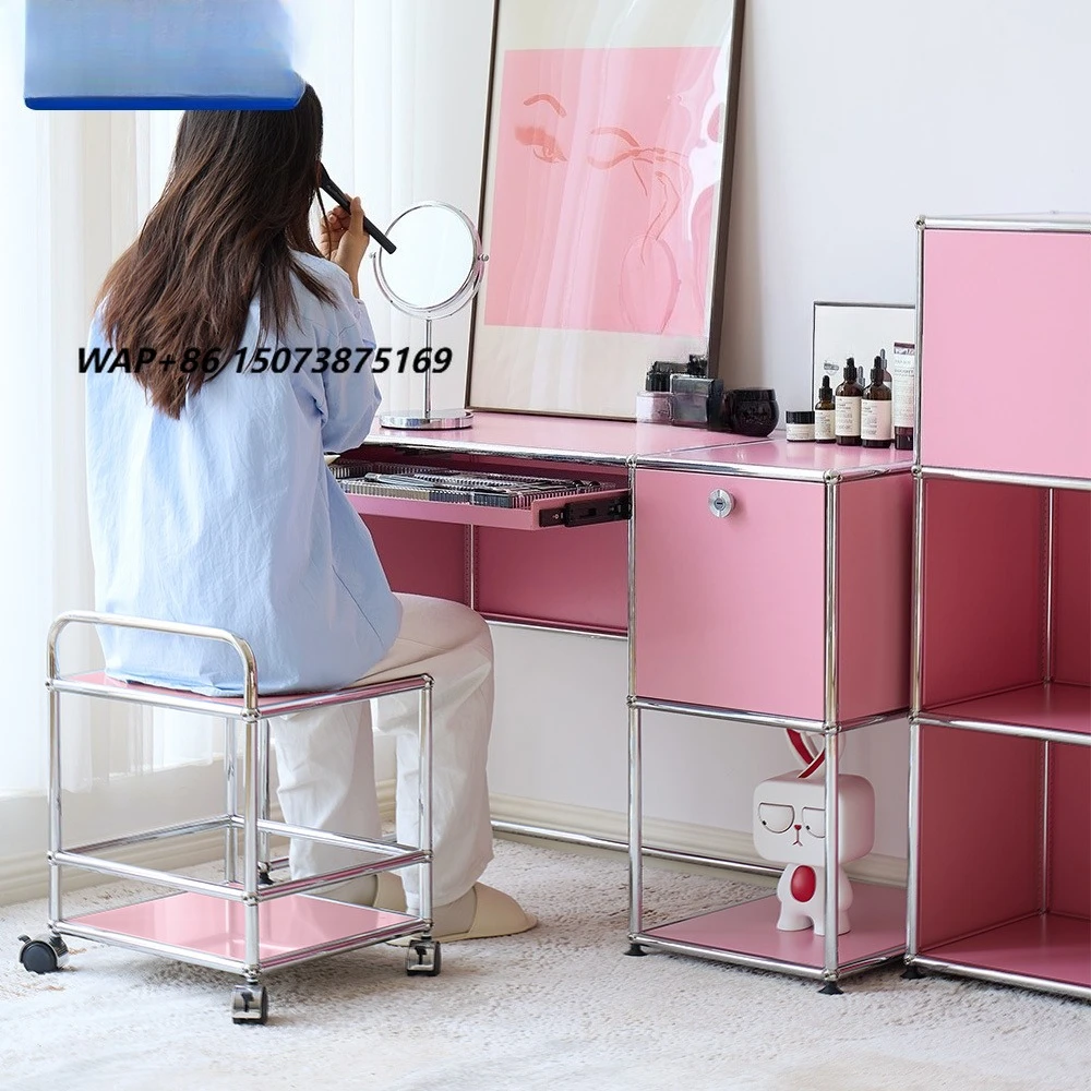 Module Pink Dressing Table Bauhaus Cabinet Bedroom Stainless Steel Module Vintage Makeup Table