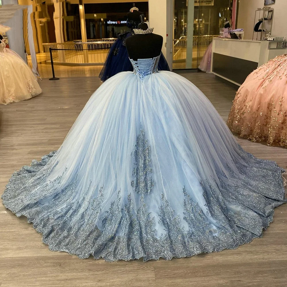 LorstudBlue-Robe de Rhen cristal perlé, Quinceanera, appliques à paillettes, dentelle douce, 16 robes éducatives, 15 ans, YQD515