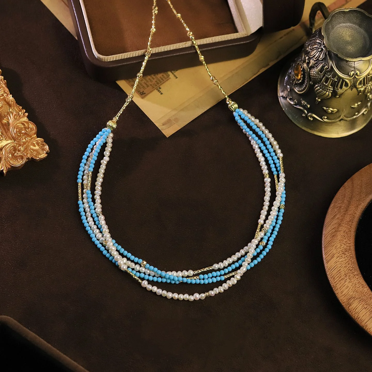 Women Multi Layer Turquoise Pearl Necklace Minimalist Elegant Neck Chain Premium Clavicle Chain Daily Jewelry Christmas