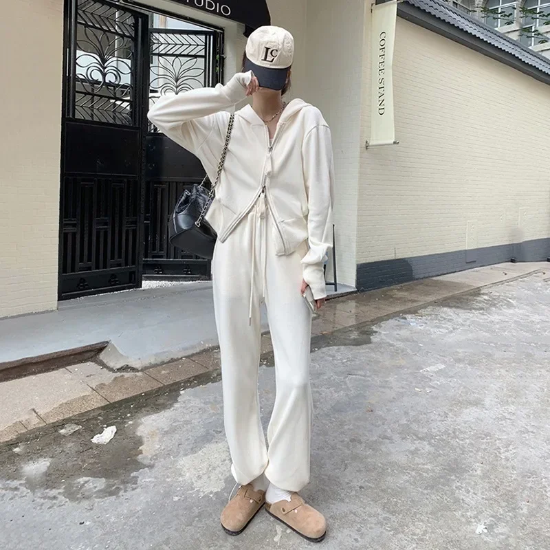 Y2k Hoodies Sweatshirts Women's Casual Sports Hoodie Loose Solid Bottoming Shirt Spring Autumn Top And Pants Two Piece Set