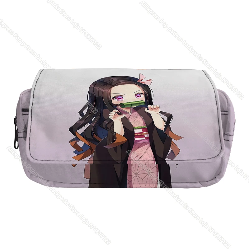 Demon Slayer Pencil Case Kimetsu No Yaiba Pencilcases Large School Pencil Bags Nezuko Inosuke Shinobu Girl Stationery Supplies