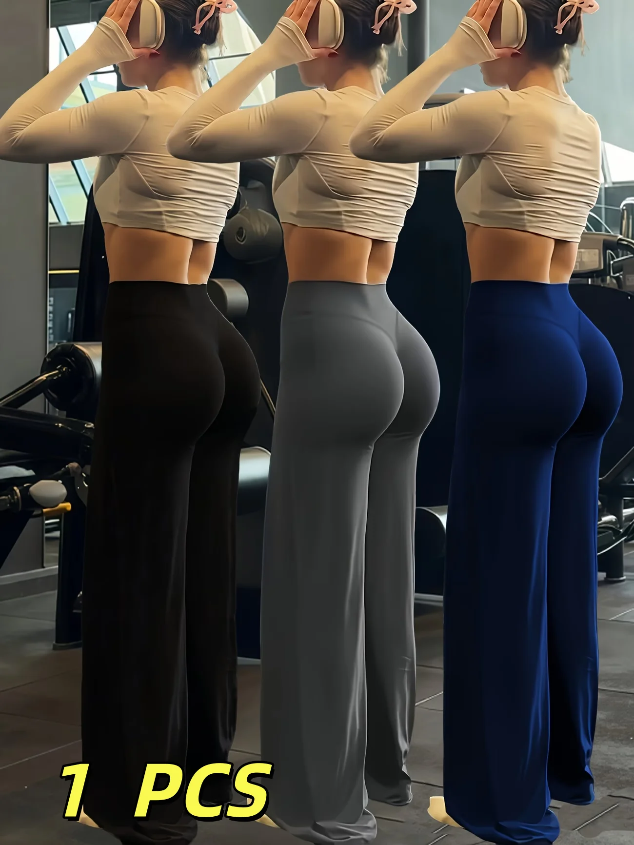 Ladies High-Waist Butt-Lifting Wide Leg Yoga Pants Soft Elastic Straight Fitness Trousers Skin-Friendly High Elasticity