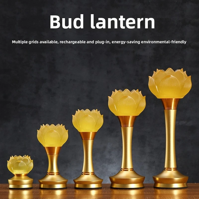 2pcs/lot Wholesale Glass Lotus Candle Holder Rechargeable Home Decor Buddhist Offering Light Alloy Base Manufacturer Direct