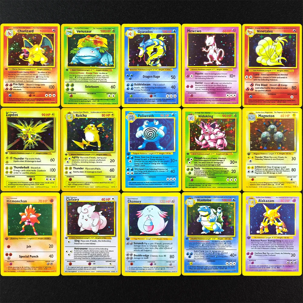 

15Pcs Proxy Pokemon Card EN Base Set 1st Edition-Charizard Venusaur Super Rare Collectibles Card Single Classic Game Anime Cards