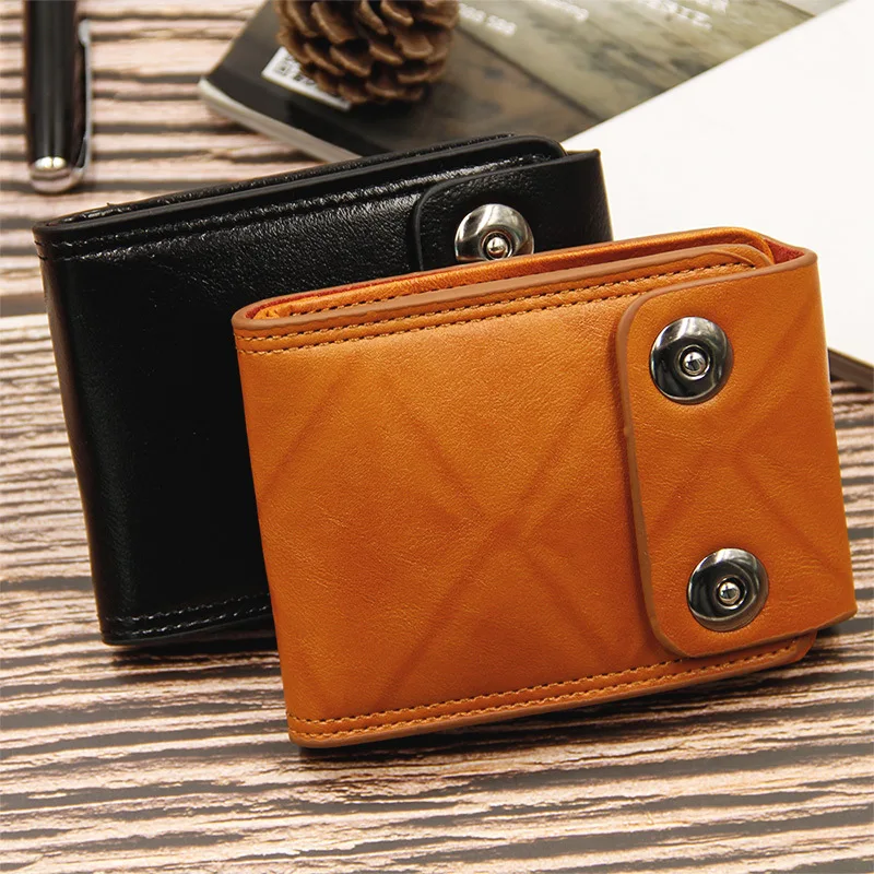 2023 Mannen Korte Portemonnee Druk Veranderen Magnetische Gesp Portemonnee Dubbele Lijn Opvouwbaar Pu Leather Wallet Honderd Dollar Bill Portemonnee