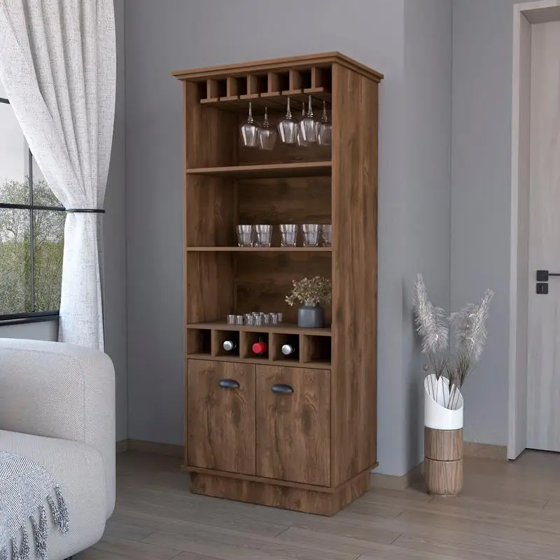 خزانة بار رف الأواني الزجاجية، تصميم حديث لبار المنزل، يحمل النبيذ والنظارات، حل تخزين أنيق