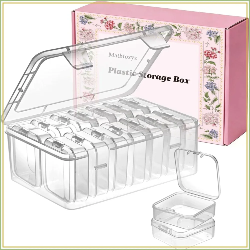 

14 Pcs Clear Plastic Bead Storage Containers, Small Organizer Boxes with Hinged Lid for Jewelry Crafts