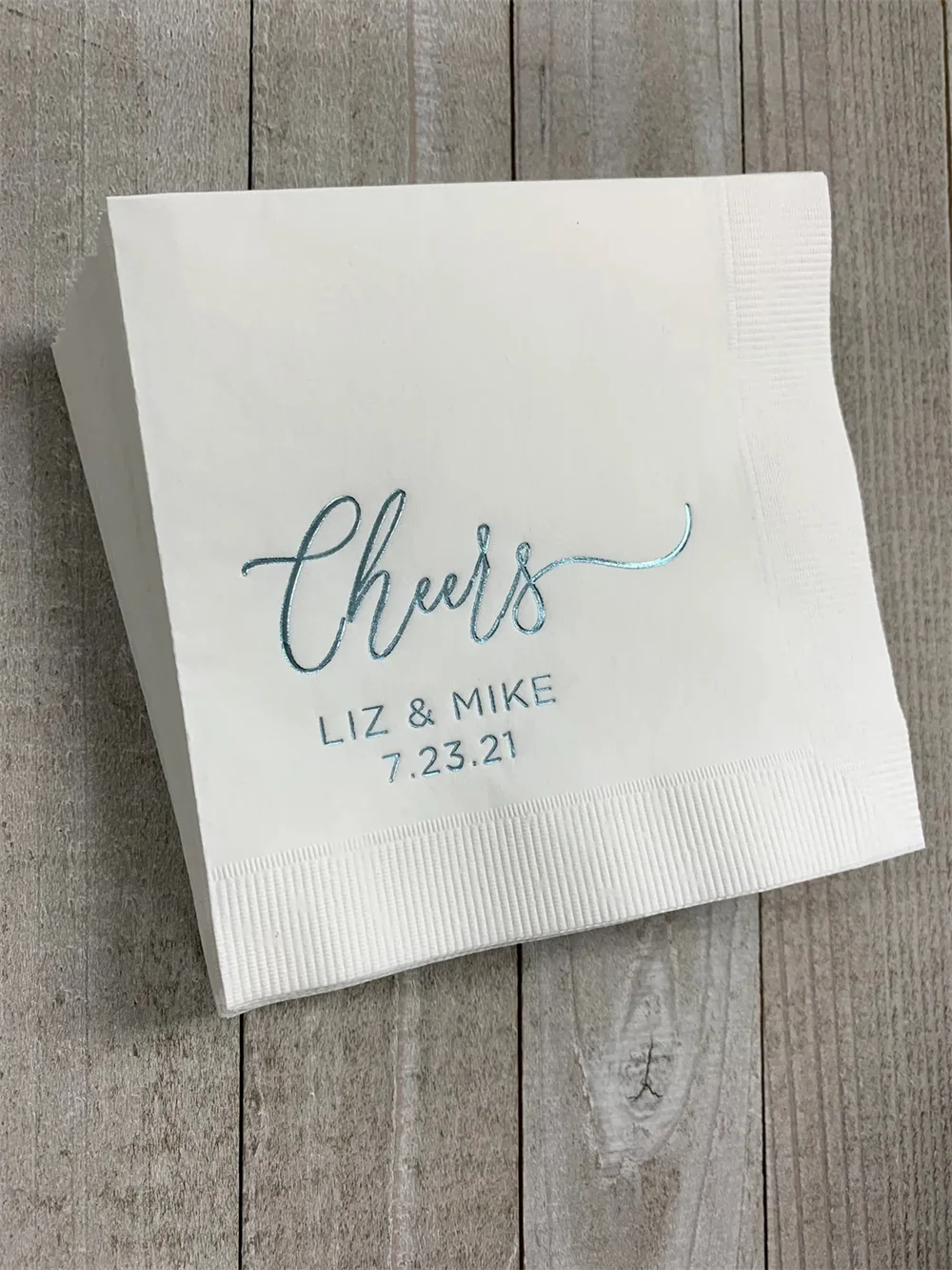 

50PCS Personalized Napkins Wedding Napkins Custom Monogram Cheers Rehearsal Dinner Beverage Cocktail Luncheon Dinner Guest Towel