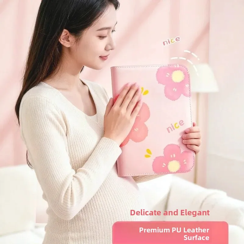 leather-surface-pregnancy-check-delivery-report-folder-loose-leaf-storage-notebook-maternity-examination-document-organizer