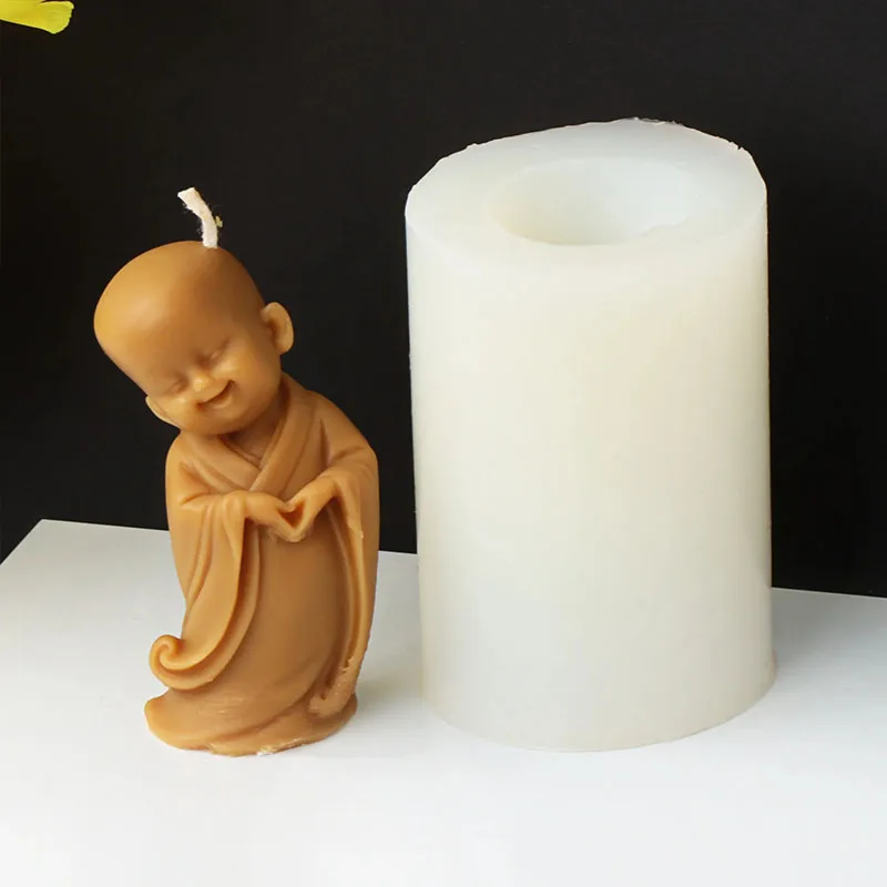 3D Smiling Monk Candle Silicone Mold Cute Buddha Monk Statue Plaster Candle Making Resin Mould Chocolate Baking Tool Decor Gifts