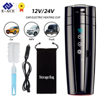 E-ACE 12V Portable heated car kettle 400ml Stainless Steel Touch screen temperature control Digital Display thermal Thermos