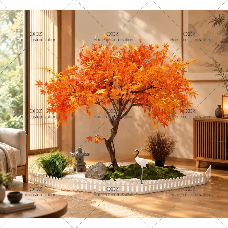 Artificial Red and Green Maple Tree Large Fake Plant for Indoor Outdoor Landscaping Decor Photography Props Film Shooting