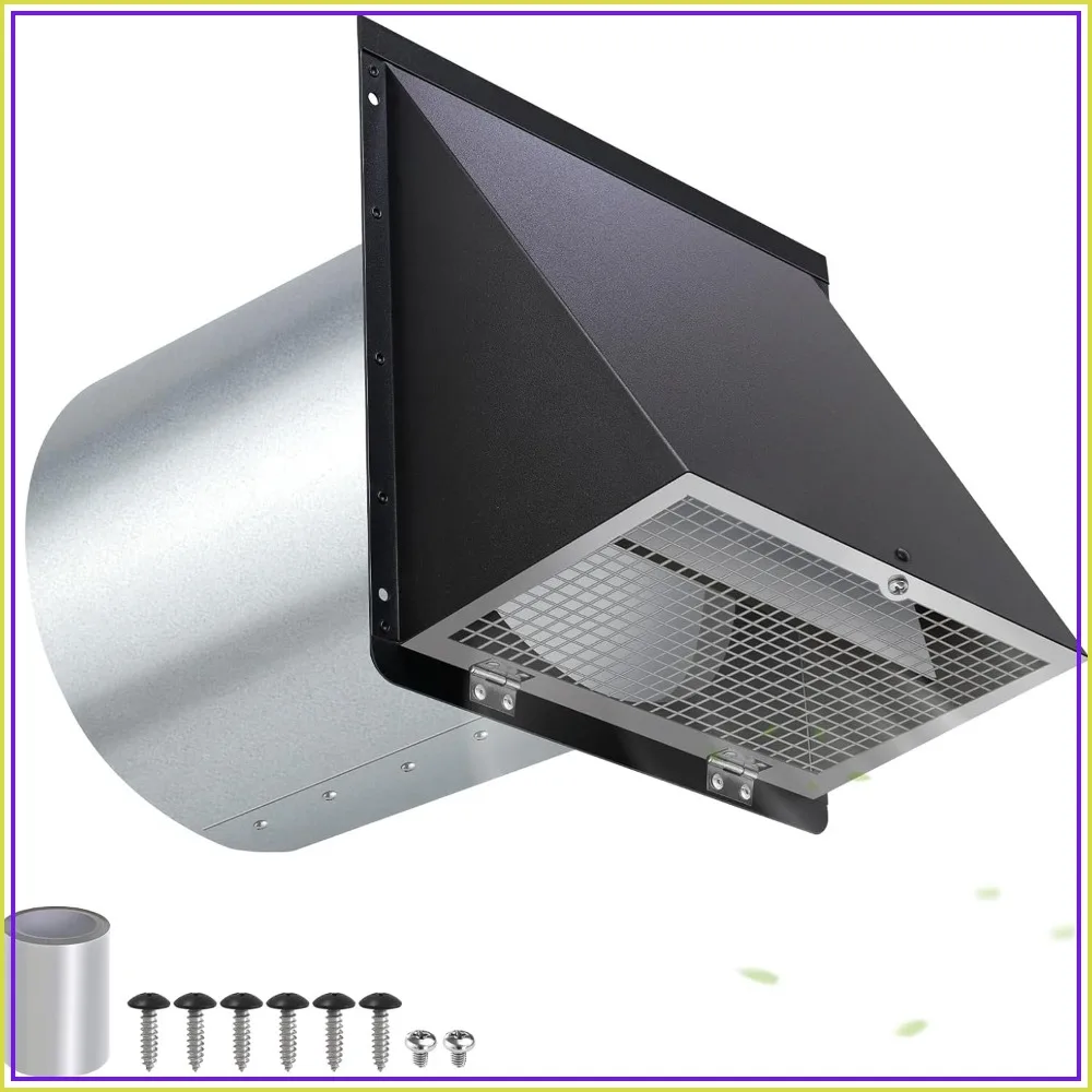 

7 Inch Wall Vent with Mesh Damper, Exhaust Hood Cover for Kitchen/Dryer/Laundry/Bathroom, Galvanized Steel Black