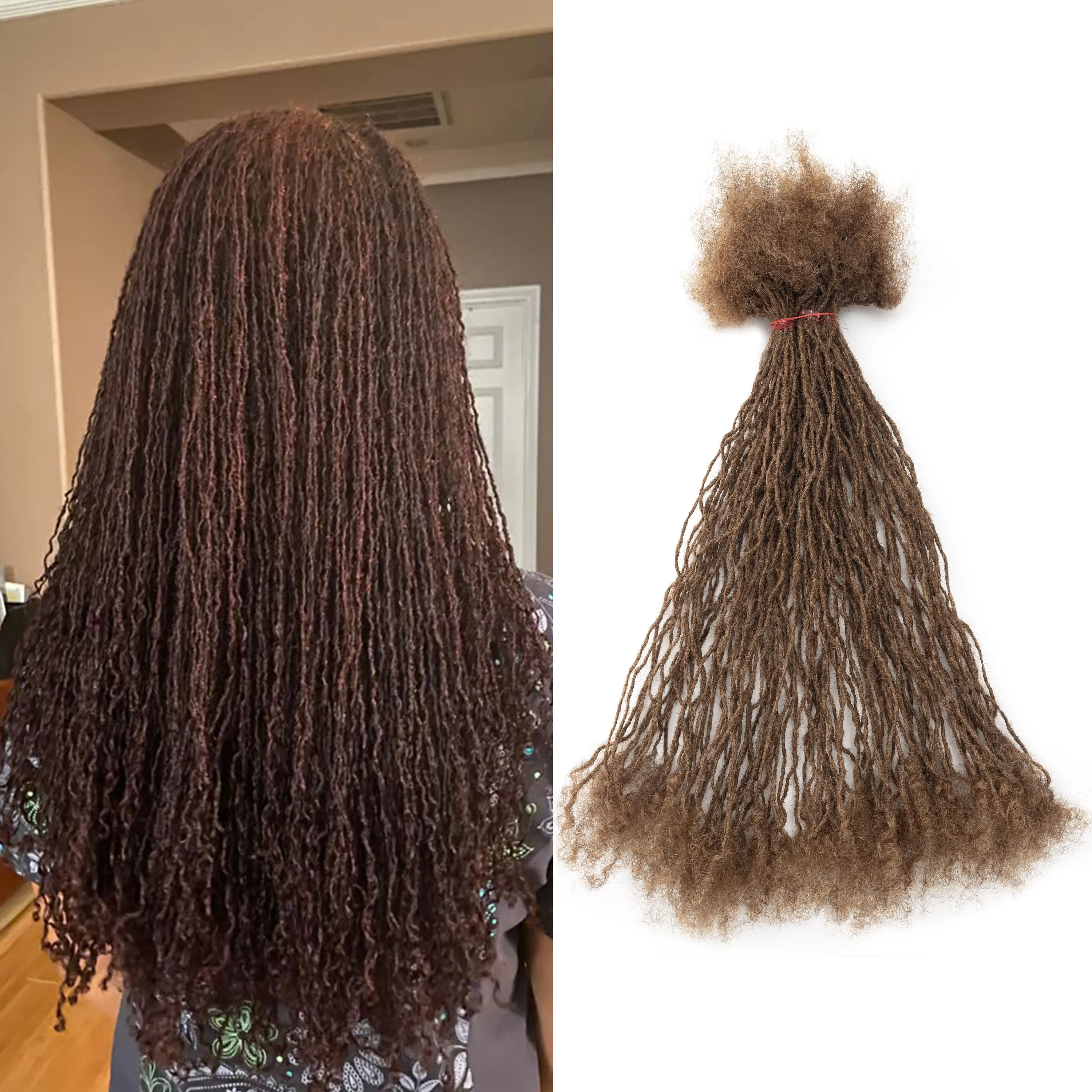 

100Strs/P 8-12inch Curly Tips Interlocked Sisters Locs 100% Real Human Hair Permanent Natural Looking Micro Dreadlock Extensions