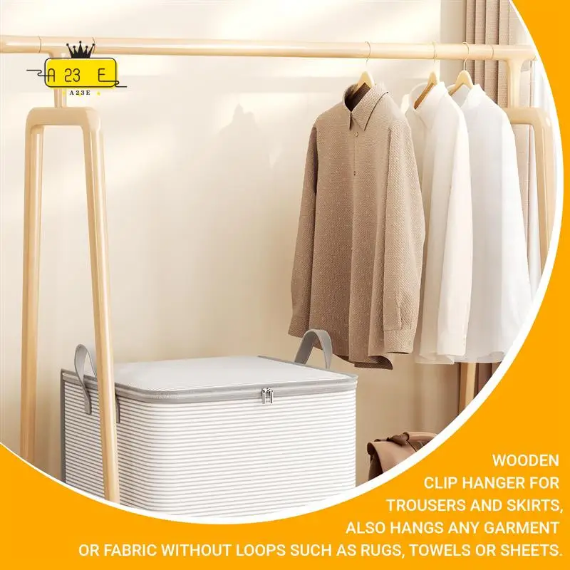 

A23E-10 Pack Solid Finish Wooden Trousers/Skirt Hangers With Anti-Rust Clips Coat Clothes Hangers