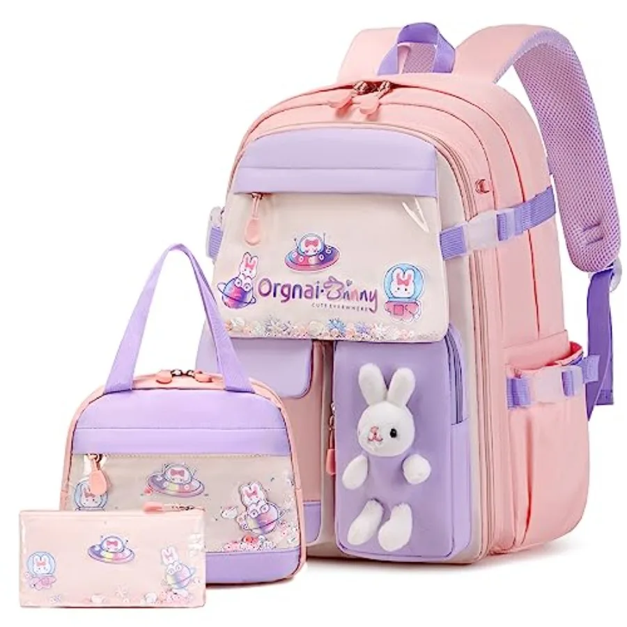 

Girls Backpack Set 3PCS Backpack for Girls Kawaii Bunny School Backpacks for Girl Kindergarten Elementary Preschool Middle Scho