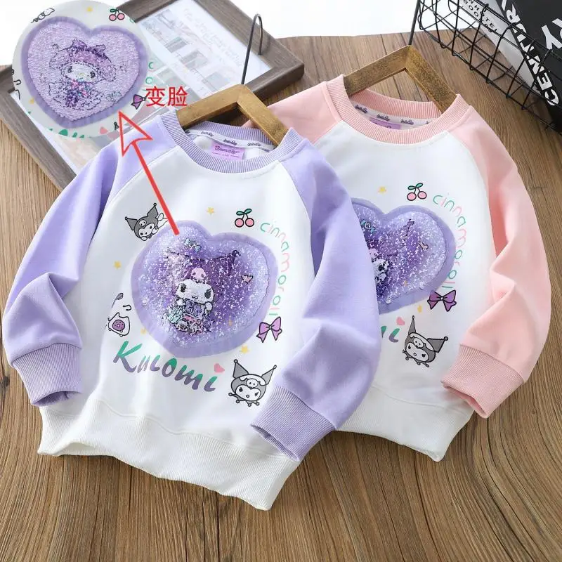 

Girly Heart Kawaii Kuromi Anime Long Sleeve Hoodie Change Face Clothing Cute Cartoon Children Loose Top Shirt Gifts for Kids