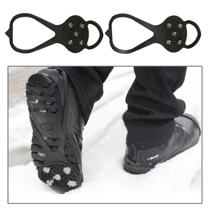 5 Teeth Ice for Shoes and Boot Non Slip Spikes Claw Ice Cleat Crampons for Hiking Fishing Walking