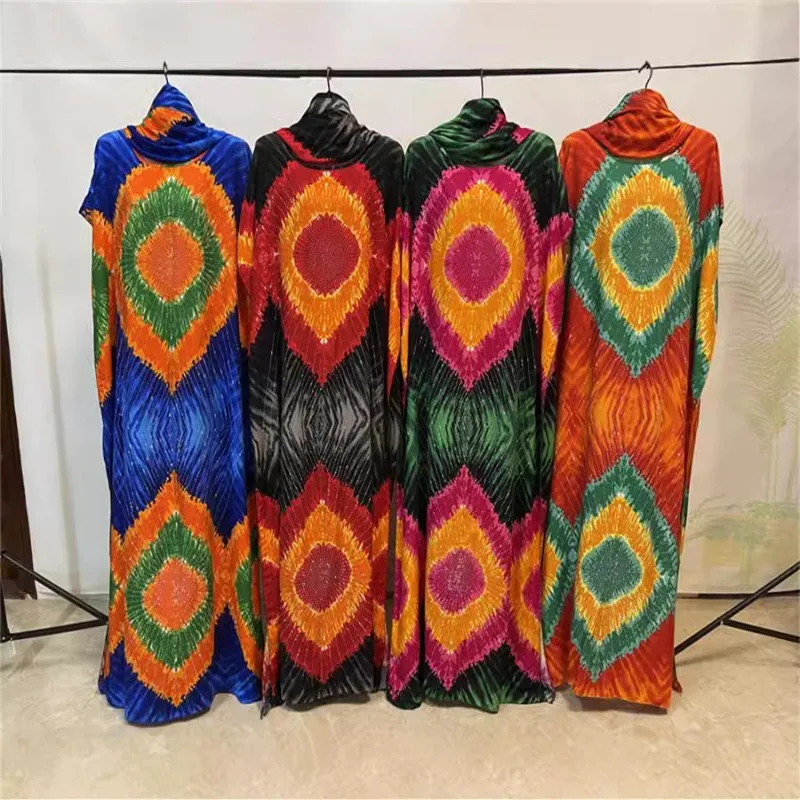 Abayas en coton musulman pour femmes, dubaï, perçage à chaud, imprimé Floral, ample, Robe africaine, Islam, Nigeria, avec châle, écharpe