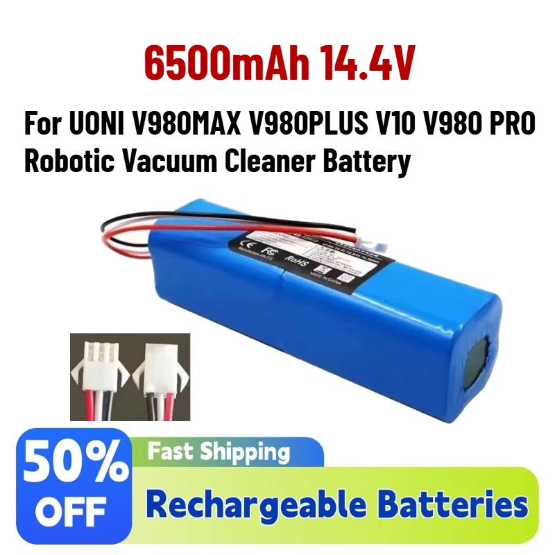 

High-Capacity 6500mAh 14.4V Rechargeable Battery For UONI V980MAX V980PLUS V10 V980 PRO Robotic Vacuum Cleaner Battery