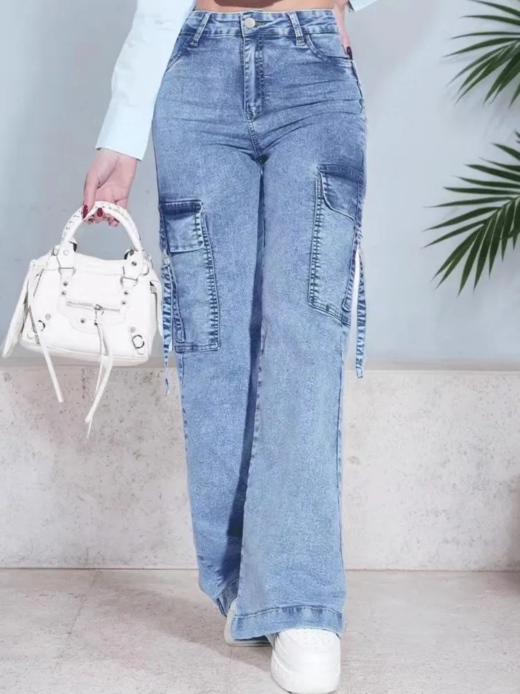 

Женские широкие брюки с высокой талией, прямые брюки с дырками, длинные джинсы, повседневные модные брюки, осень-зима 2024, новые джинсовые брюки