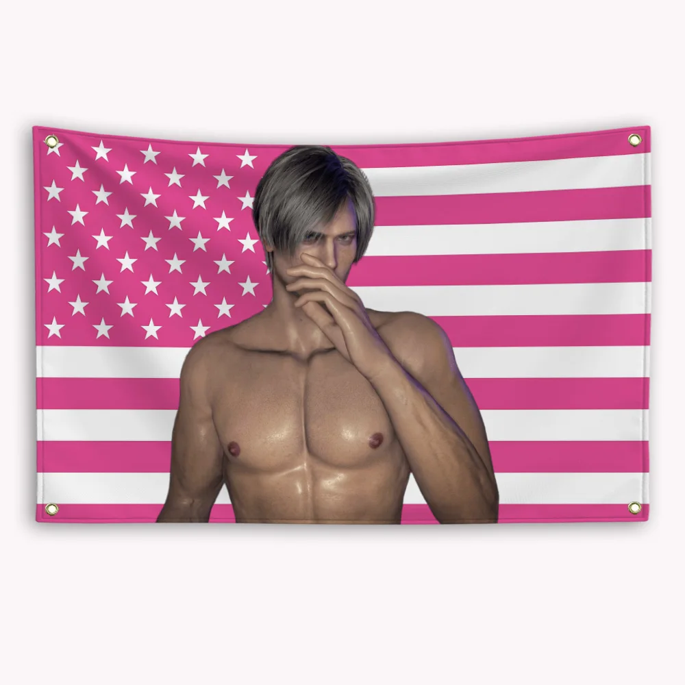 Leon Kennedys Pink American Flag Banner Outdoor Decors Advertising Home Decor Items Garage Decoration Tapestry Barber Shop Flaga