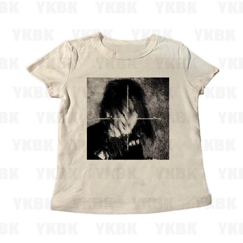 Mode Lässig Japan Y2K Drucken Anime Brief Goth 90s Frau Kleidung Frauen Harajuku Straße Mädchen Oansatz Kurzen Ärmeln T-shirts