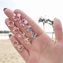New fashion brand jewelry design Small and exquisite earring color flower earrings female simple temperament earrings for women