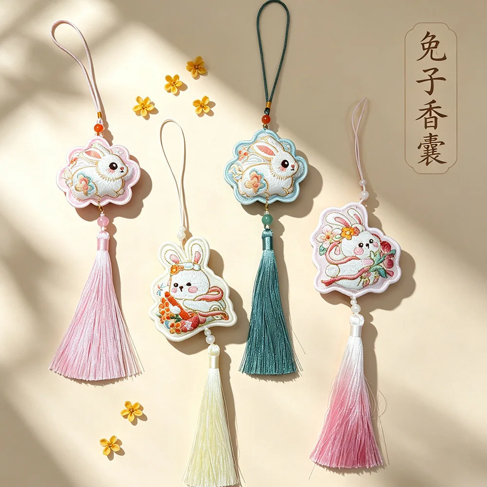 Mid-Autumn Festival rabbit embroidered sachet Hanfu accessories antique pendant scenic merchandise souvenir